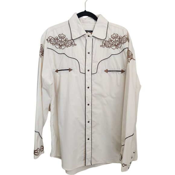 El General Beige Brown Western Shirt‎ Pearl Snap Button Front Embroidered XL - Picture 1 of 15